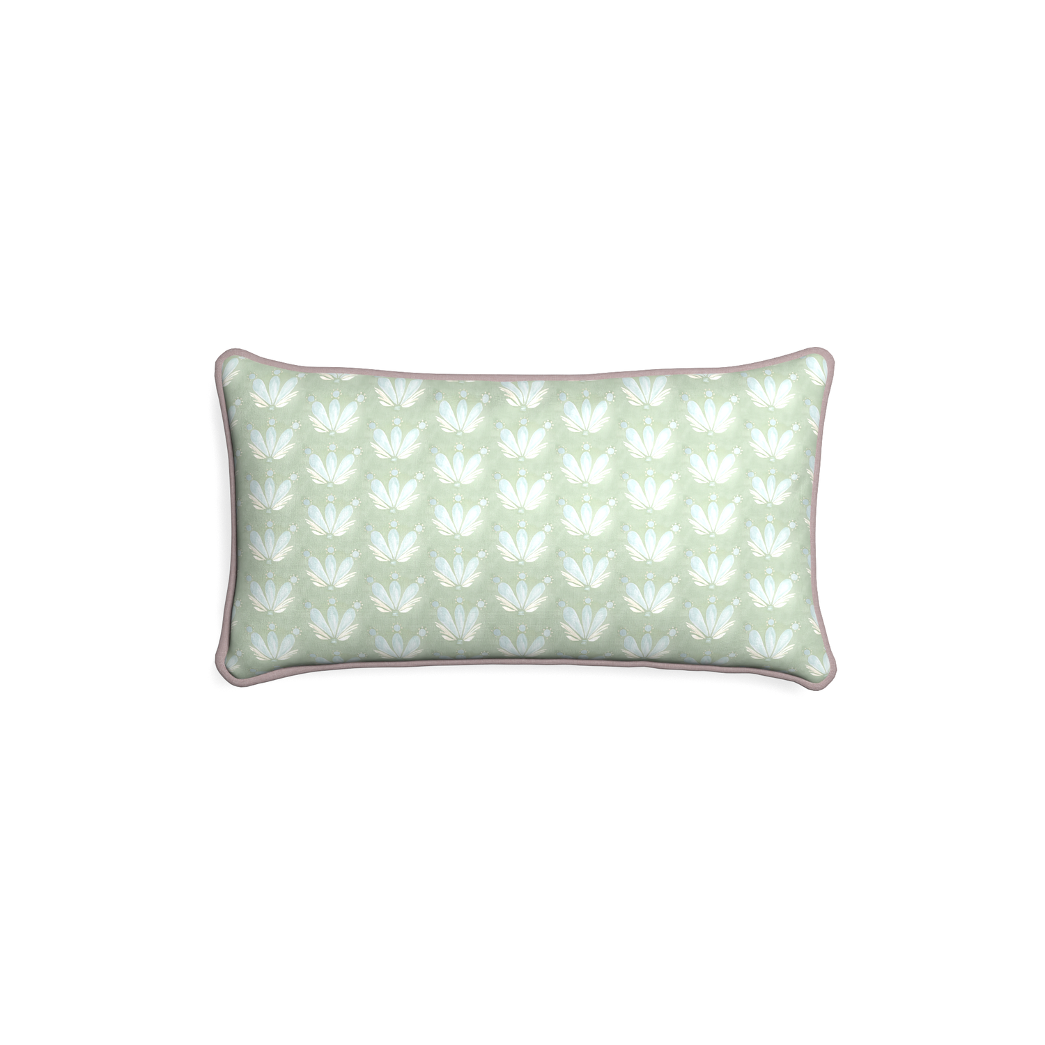 Petite-lumbar serena sea salt custom blue & green floral drop repeatpillow with orchid piping on white background
