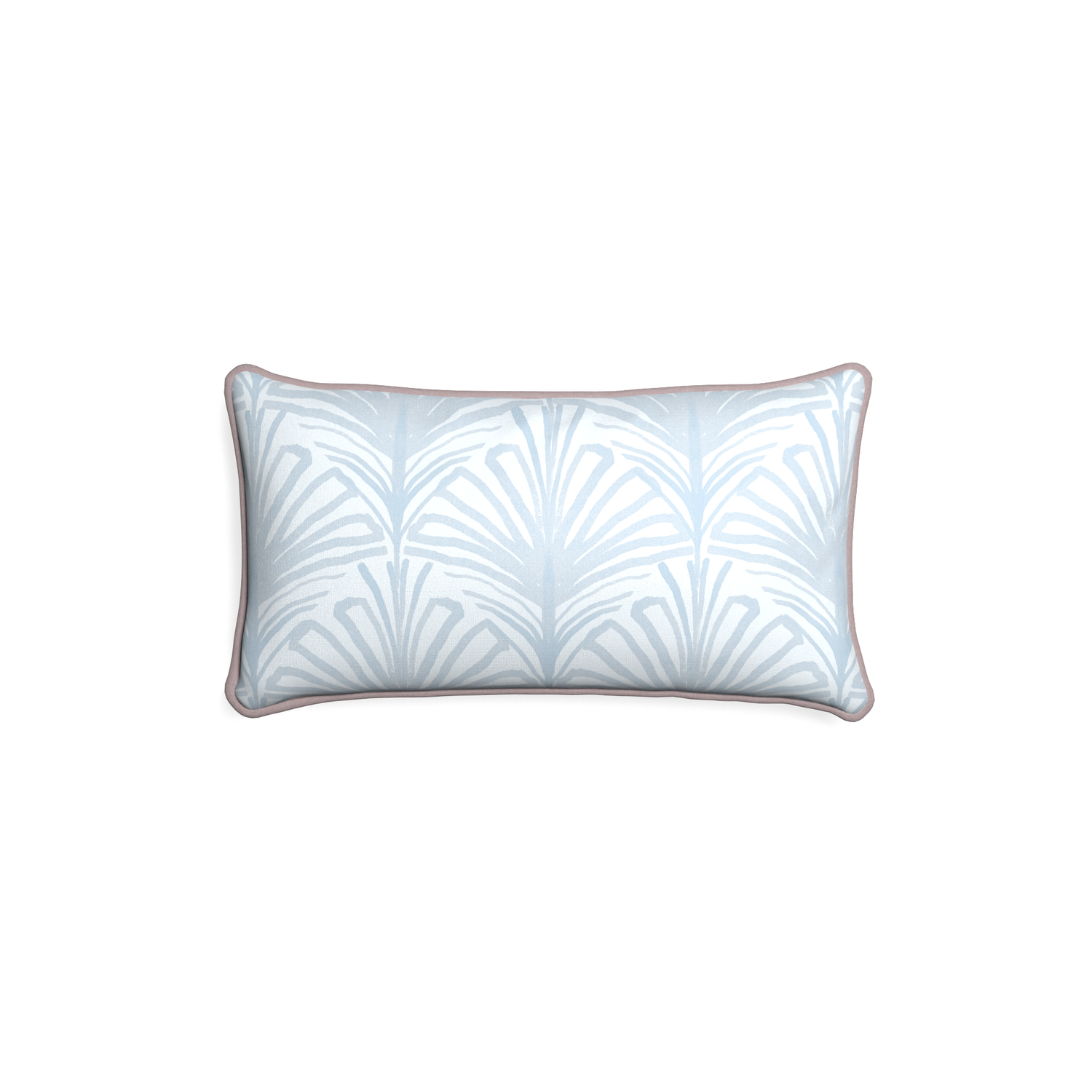 Petite-lumbar suzy sky custom sky blue palmpillow with orchid piping on white background
