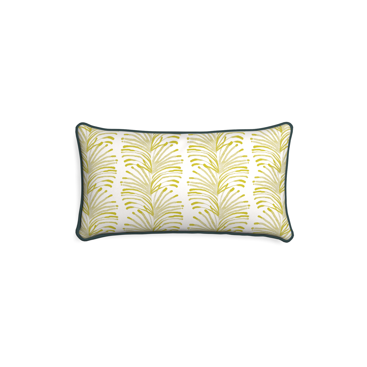 Petite-lumbar emma chartreuse custom yellow stripe chartreusepillow with p piping on white background
