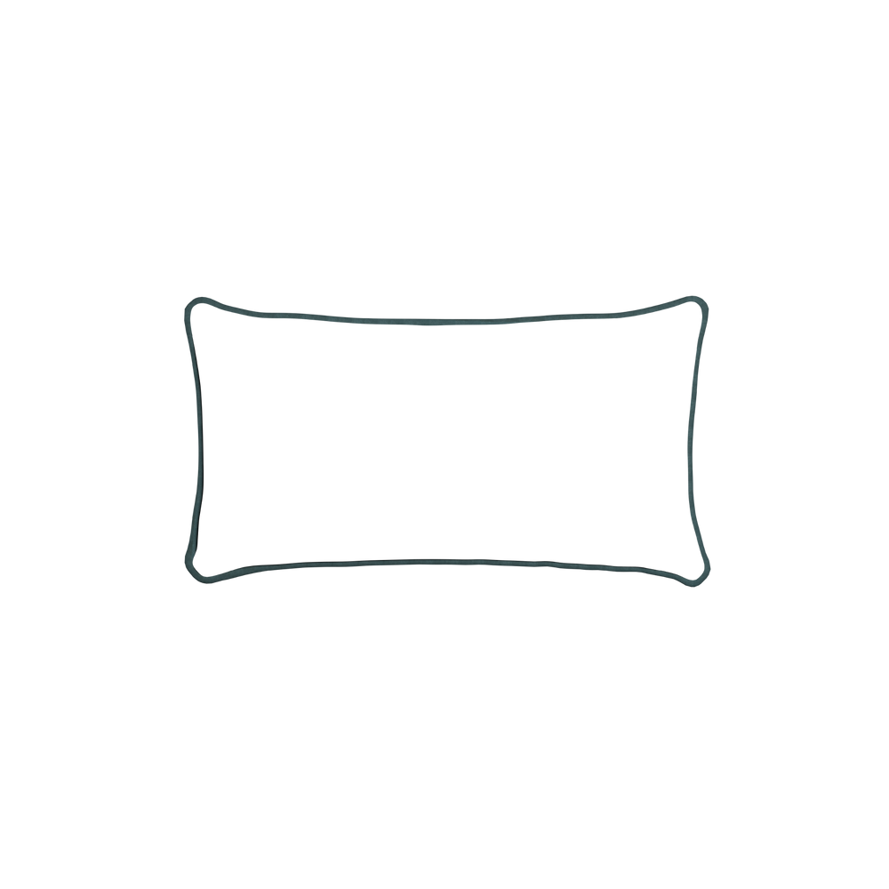 Petite-lumbar ruby moss custom pillow with p piping on white background