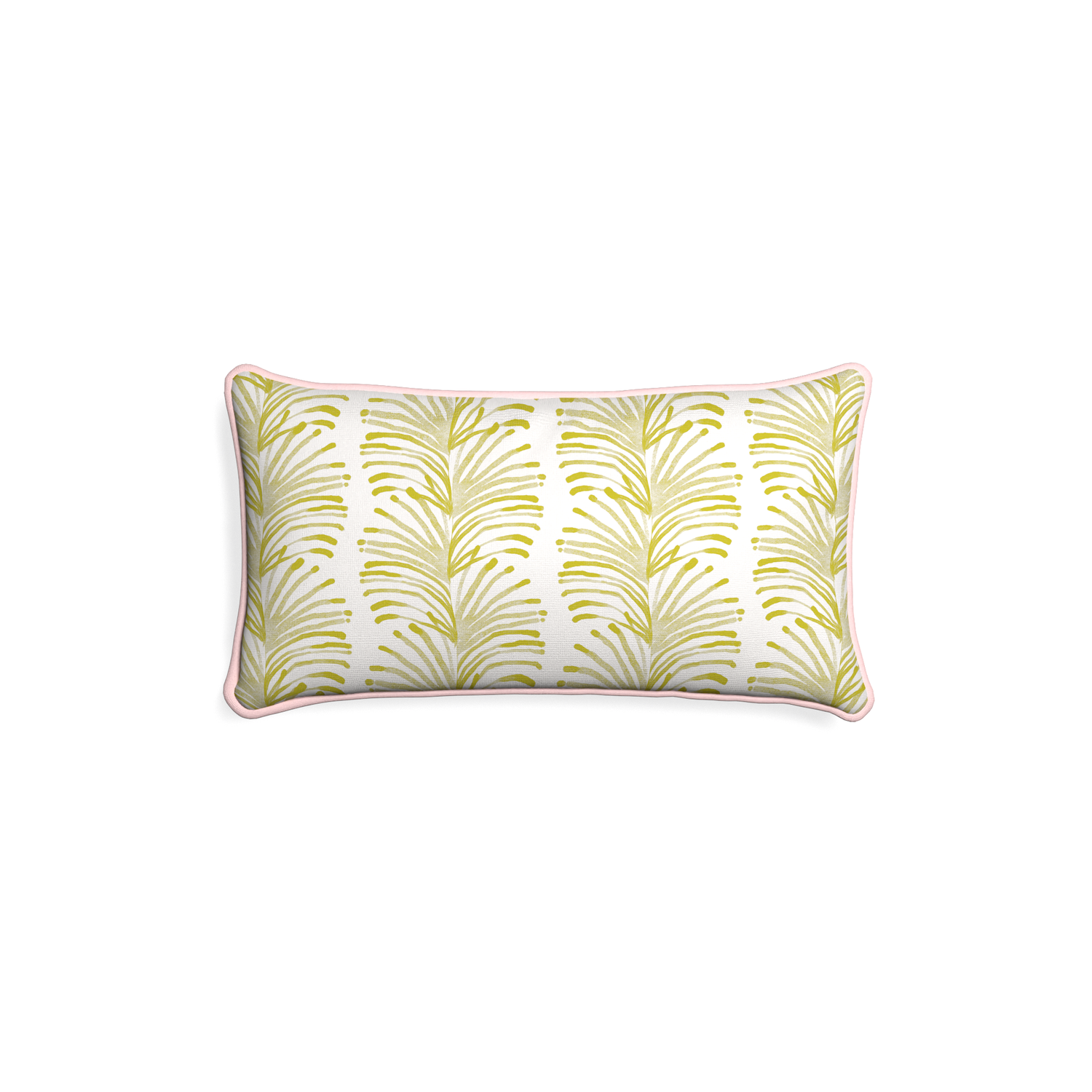 Petite-lumbar emma chartreuse custom yellow stripe chartreusepillow with petal piping on white background