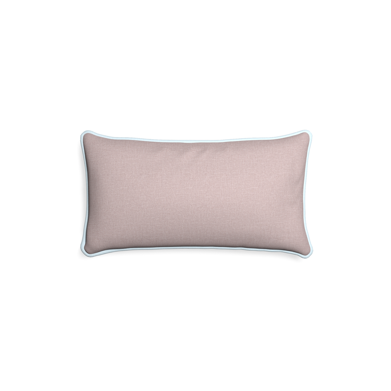 Petite-lumbar orchid custom mauve pinkpillow with powder piping on white background