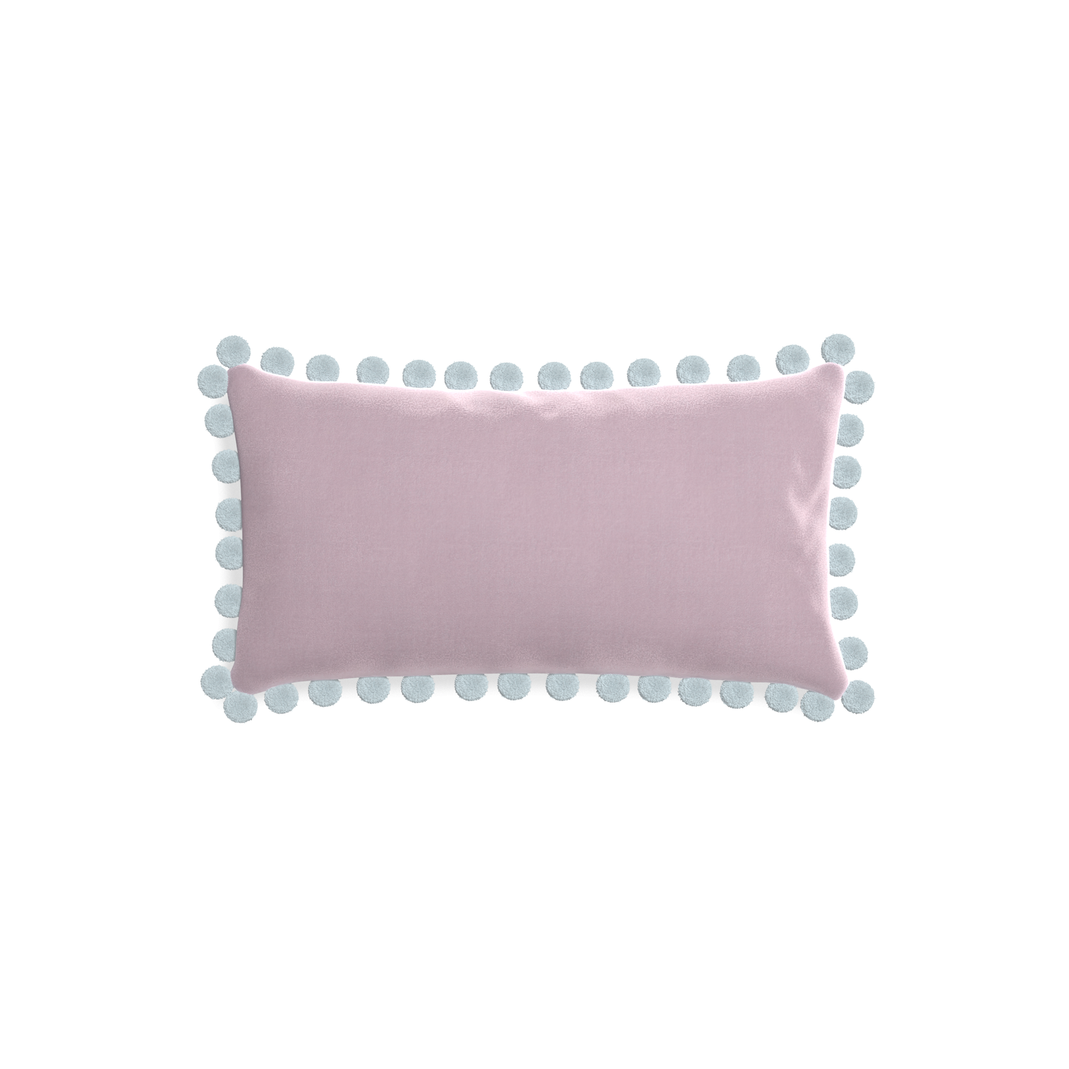 rectangle lilac velvet pillow with light blue pom poms