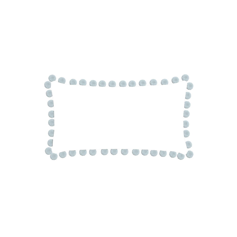 Petite-lumbar ruby moss custom pillow with powder pom pom on white background