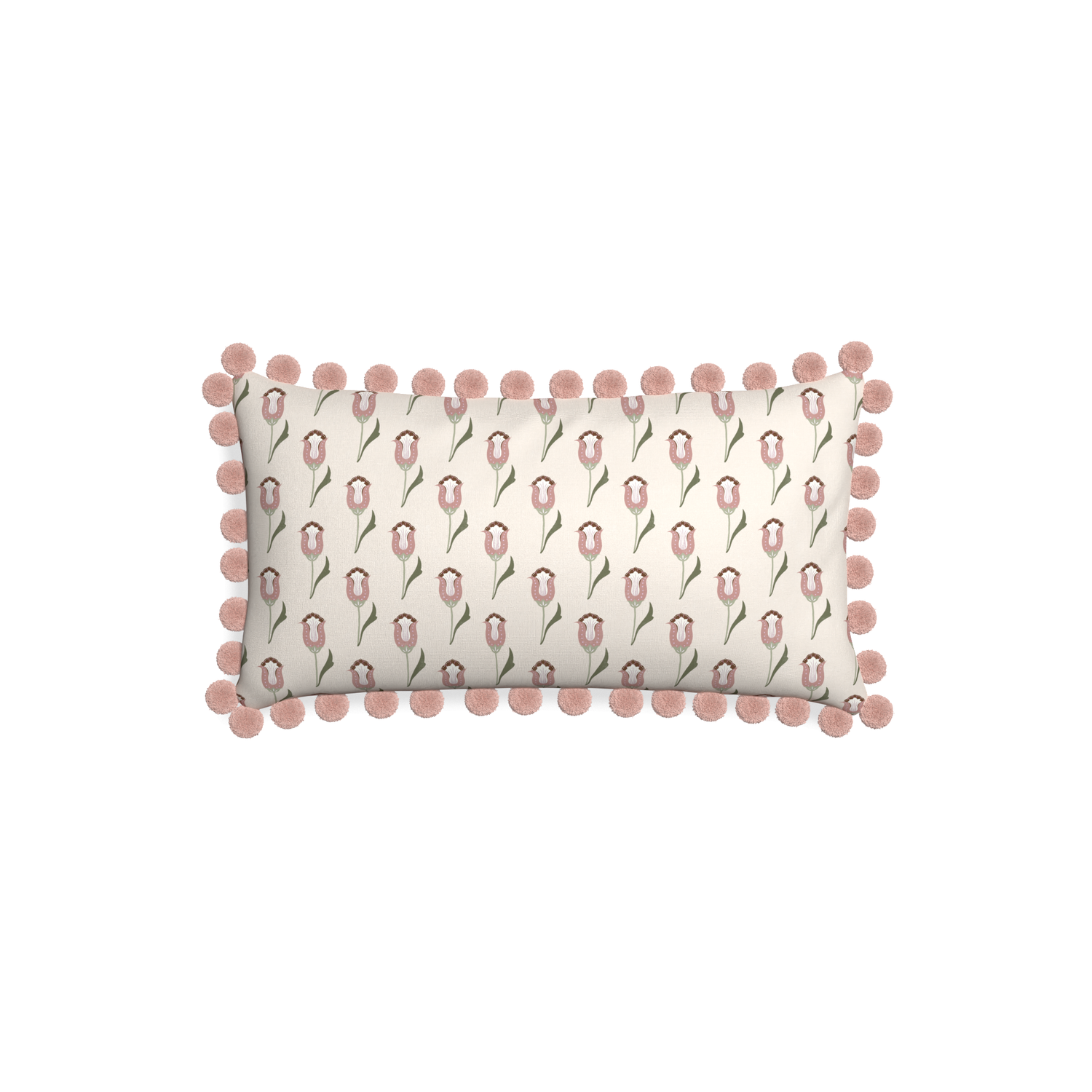 Petite-lumbar annabelle orchid custom pink tulippillow with rose pom pom on white background