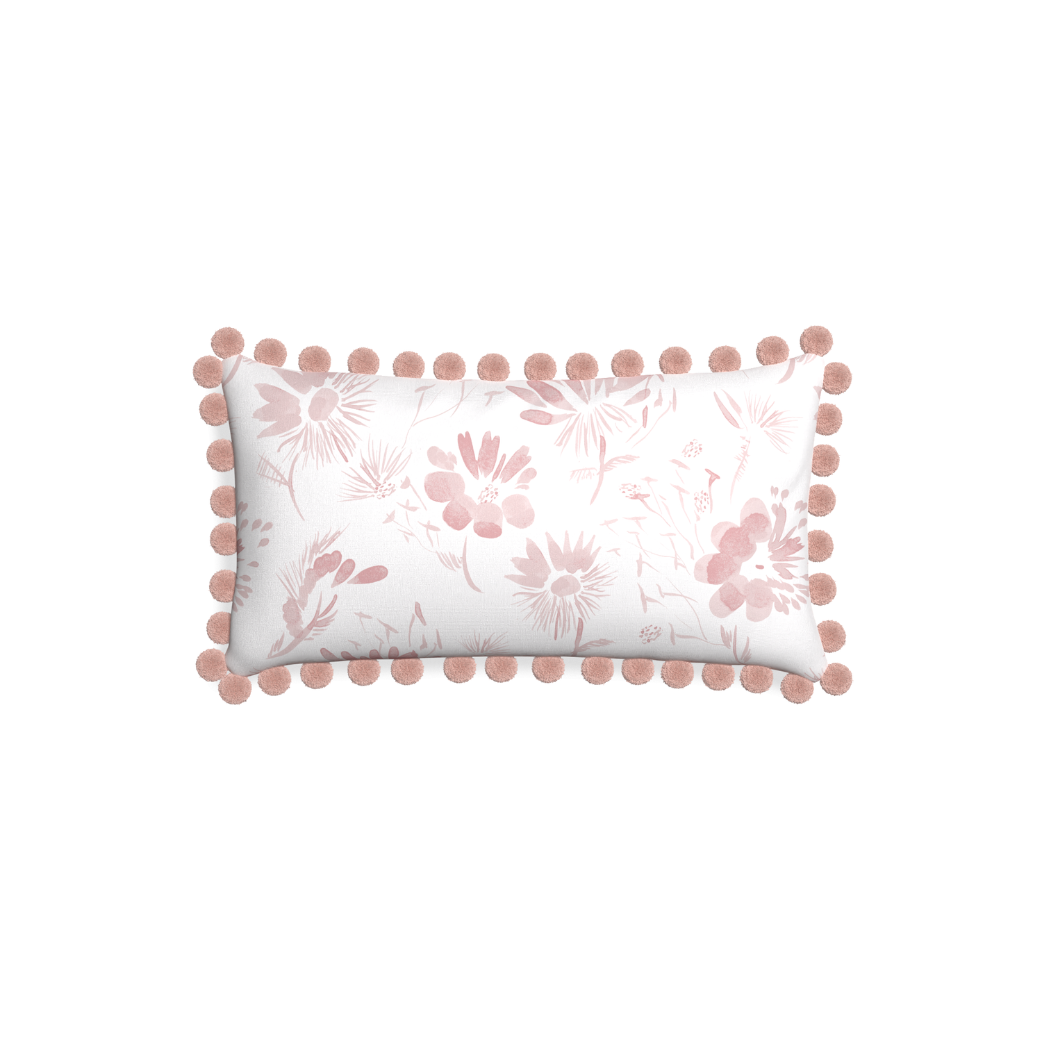 Petite-lumbar blake custom pink floralpillow with rose pom pom on white background