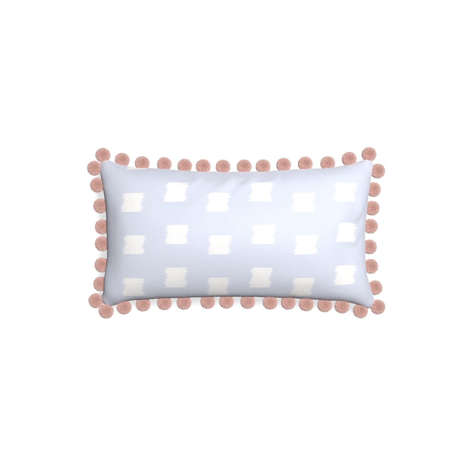 Petite-lumbar denton custom sky blue patternpillow with rose pom pom on white background