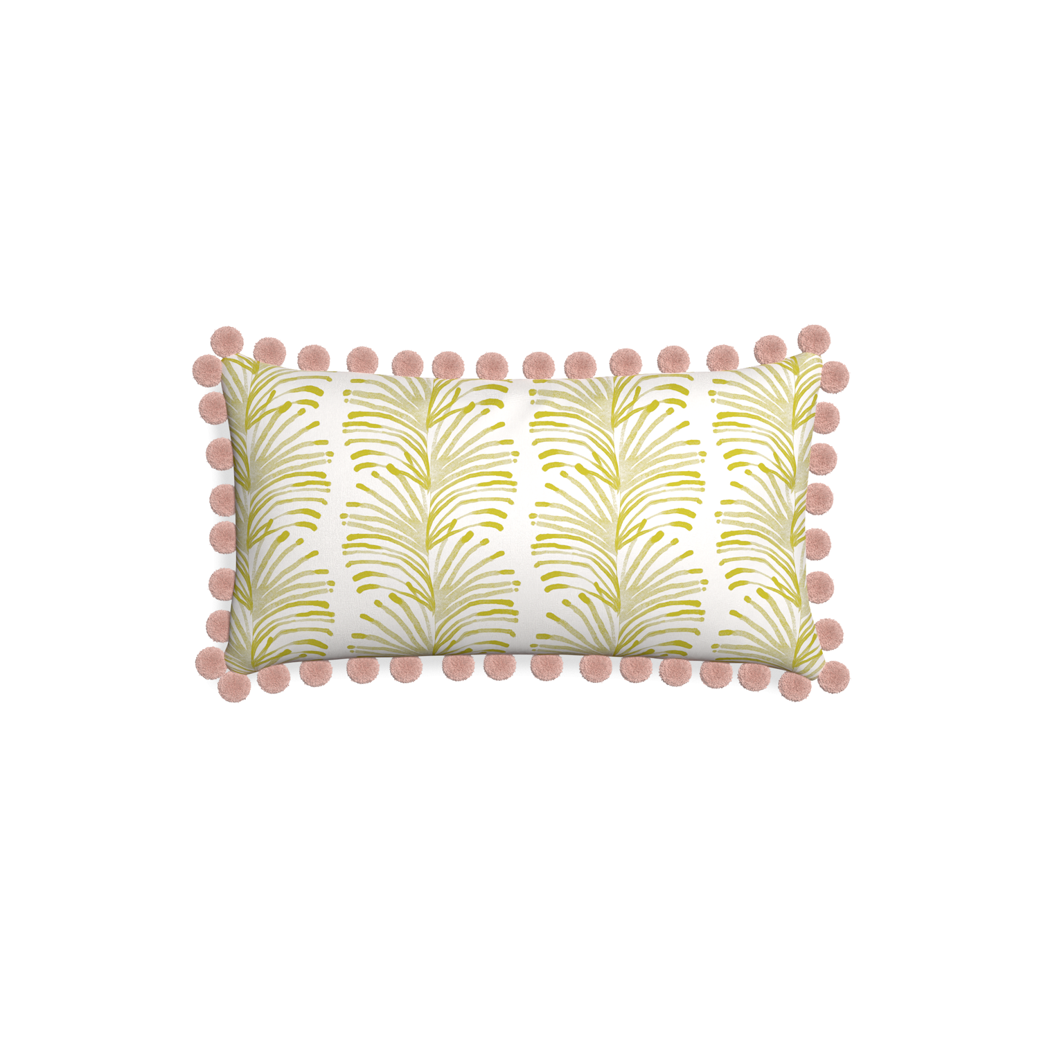 Petite-lumbar emma chartreuse custom yellow stripe chartreusepillow with rose pom pom on white background