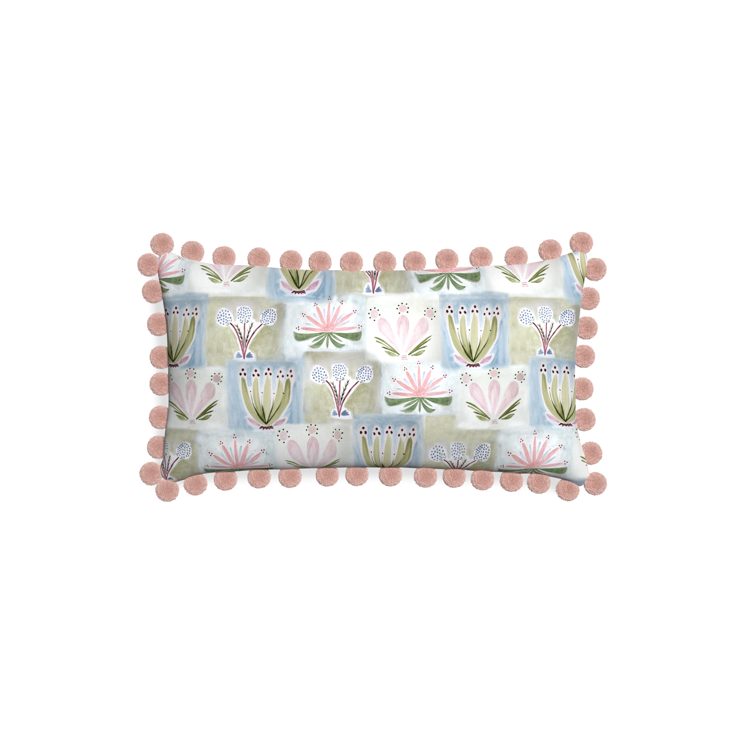 Petite-lumbar harper custom hand-painted floralpillow with rose pom pom on white background