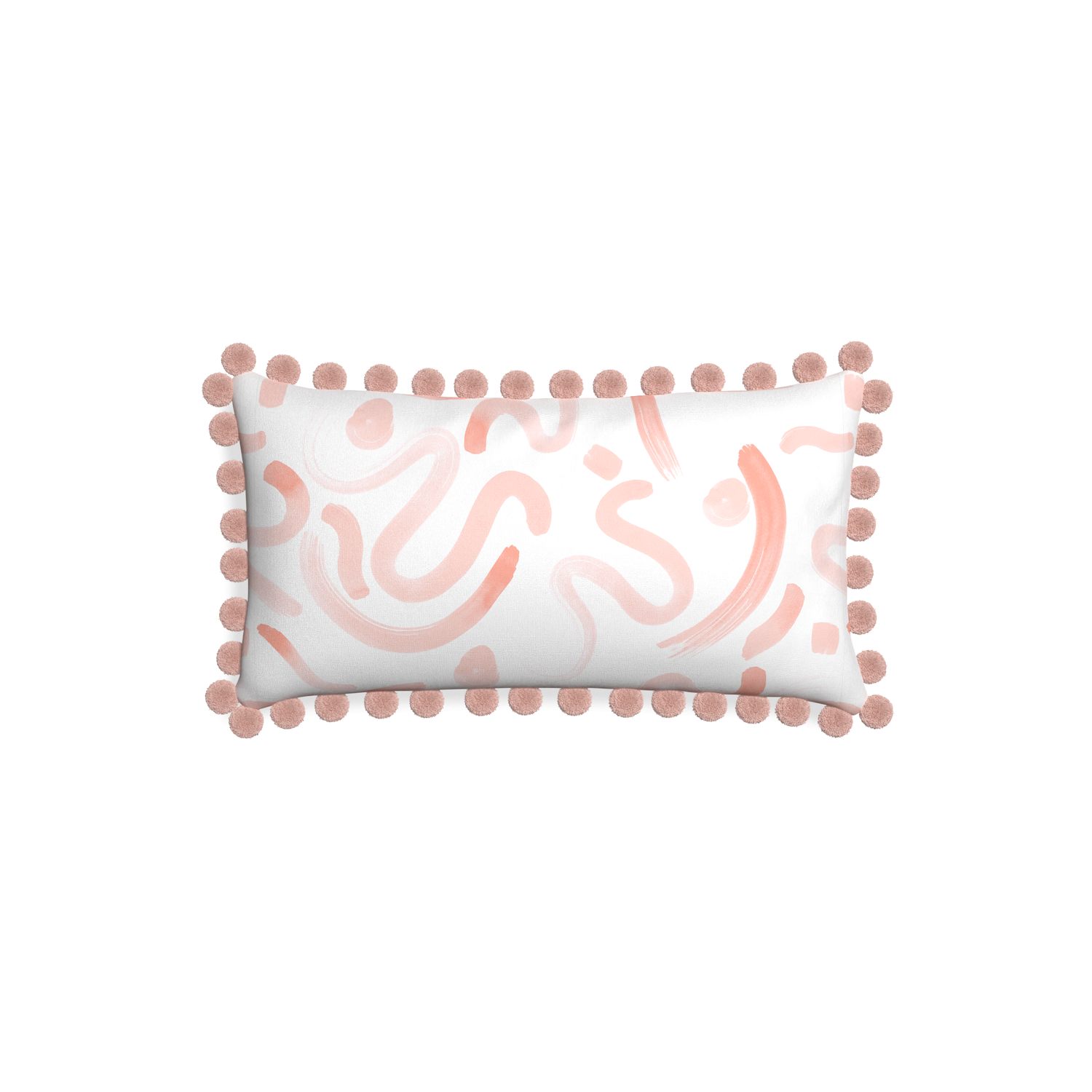Petite-lumbar hockney pink custom pink graphicpillow with rose pom pom on white background