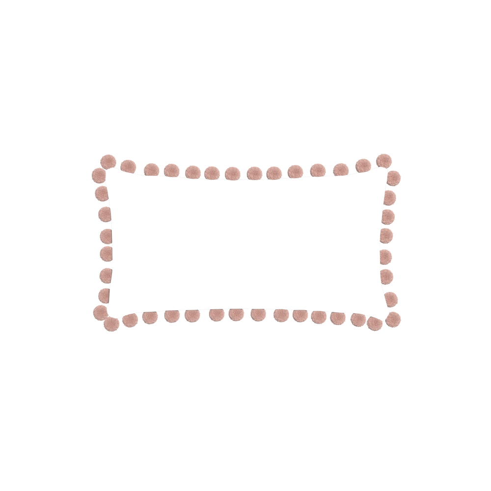 Petite-lumbar ruby moss custom pillow with rose pom pom on white background