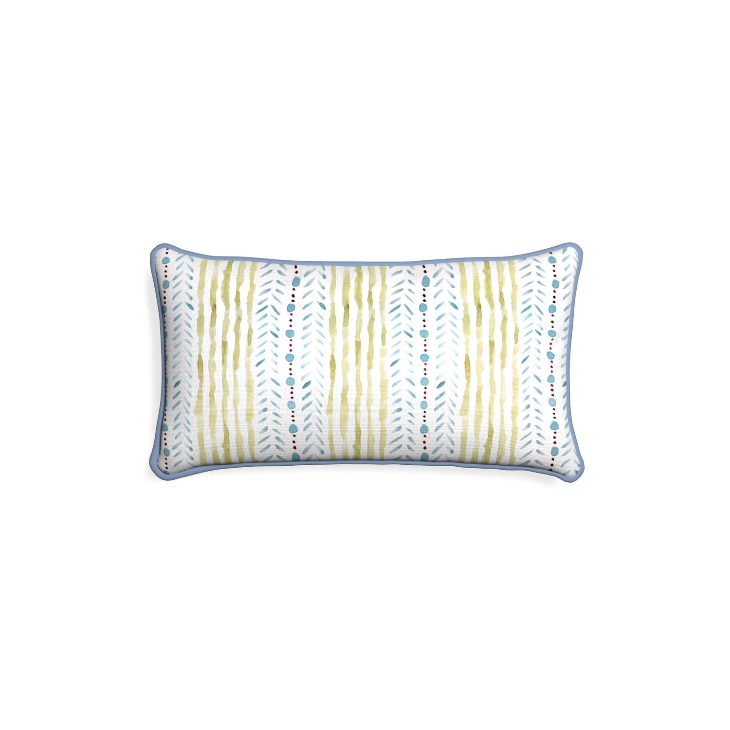 Petite-lumbar julia custom blue & green stripedpillow with sky piping on white background