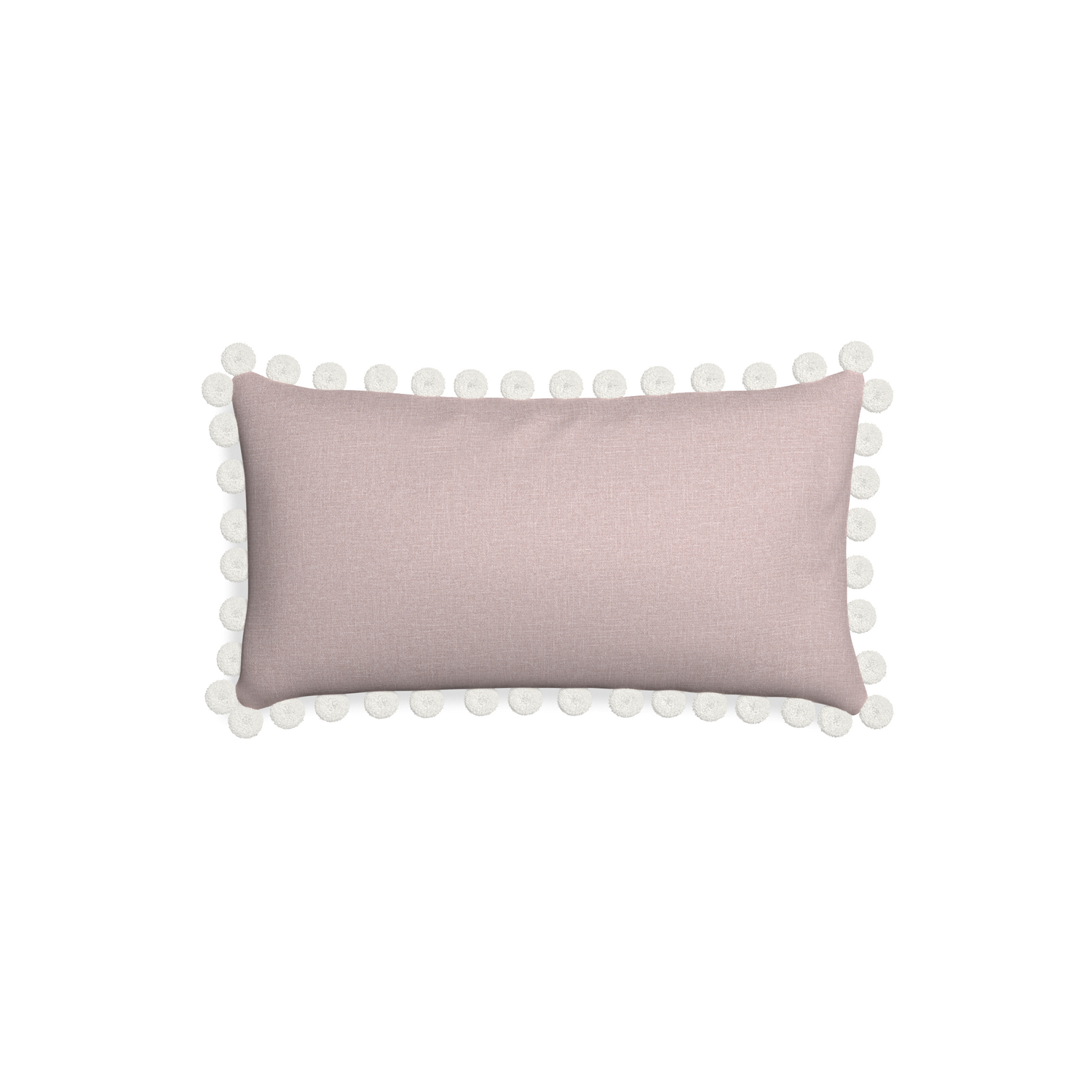 Petite-lumbar orchid custom mauve pinkpillow with snow pom pom on white background