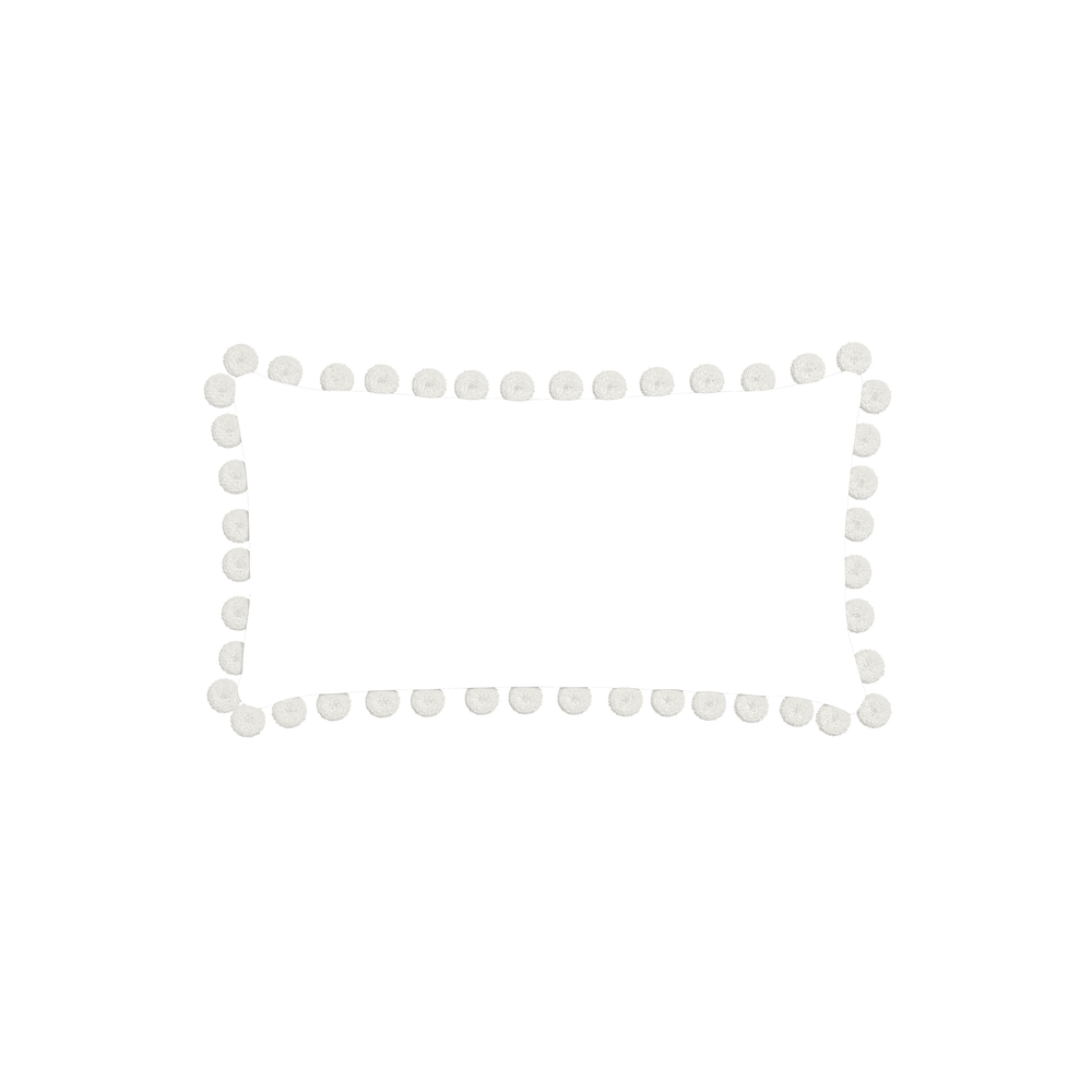 Petite-lumbar ruby moss custom pillow with snow pom pom on white background