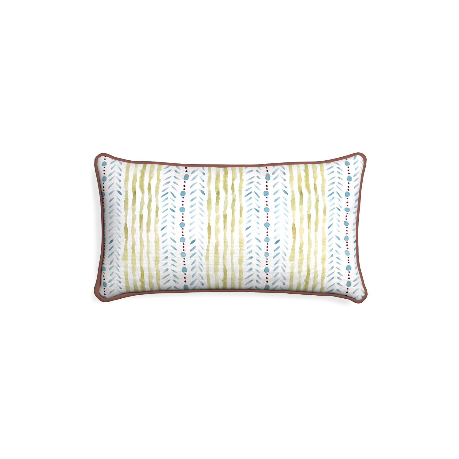 Petite-lumbar julia custom blue & green stripedpillow with w piping on white background