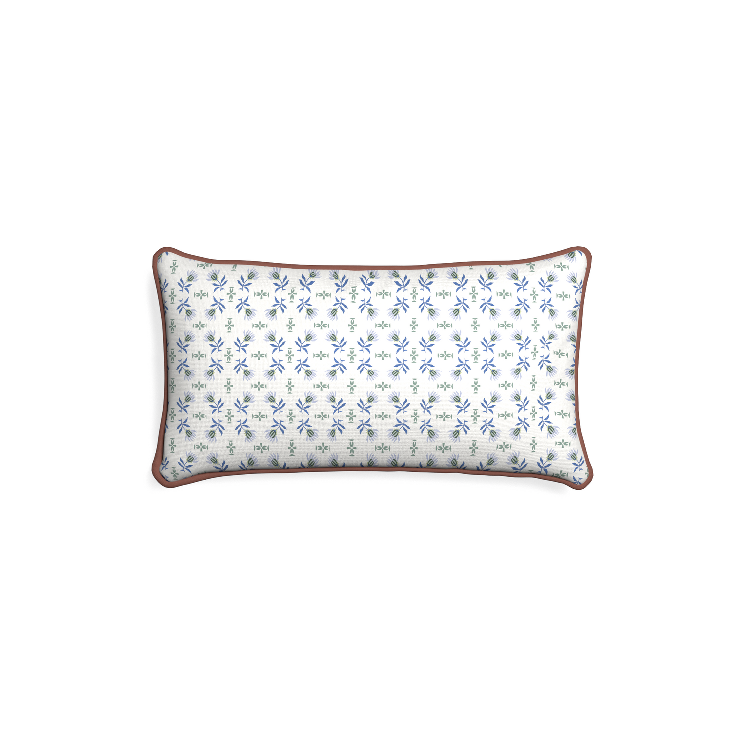 Petite-lumbar lee custom blue & green floralpillow with w piping on white background