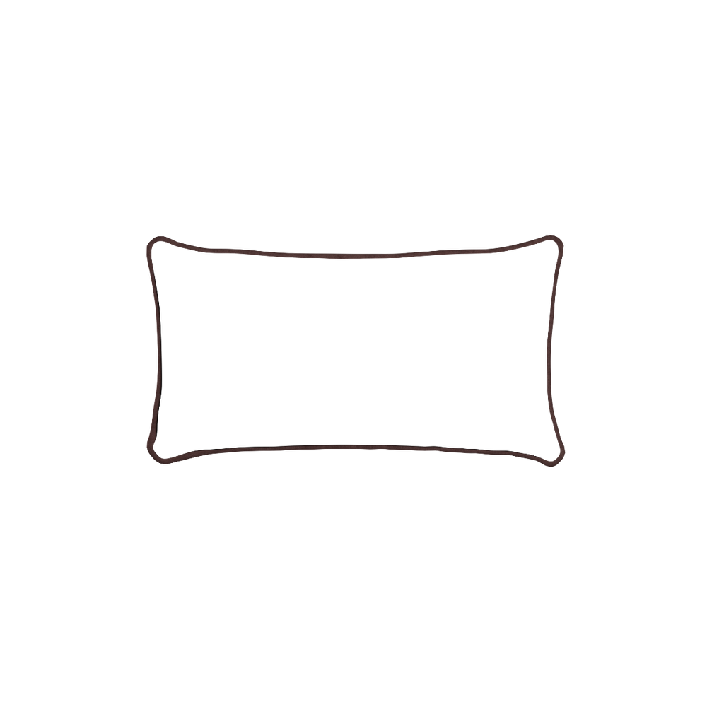 Petite-lumbar ruby moss custom pillow with w piping on white background