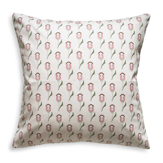 abstract floral pink and green patterned pillow