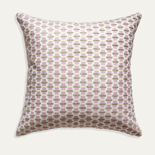 chenille and woven jacquard pink and citron geometric pillow