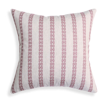 Lilith pillow with delicate pink embroidered stripes on natural linen blend, perfect for Pepper Home custom decor.