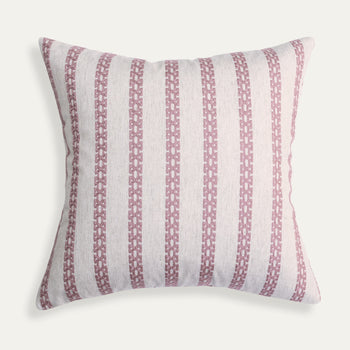 Lilith pillow with delicate pink embroidered stripes on natural linen blend, perfect for Pepper Home custom decor.