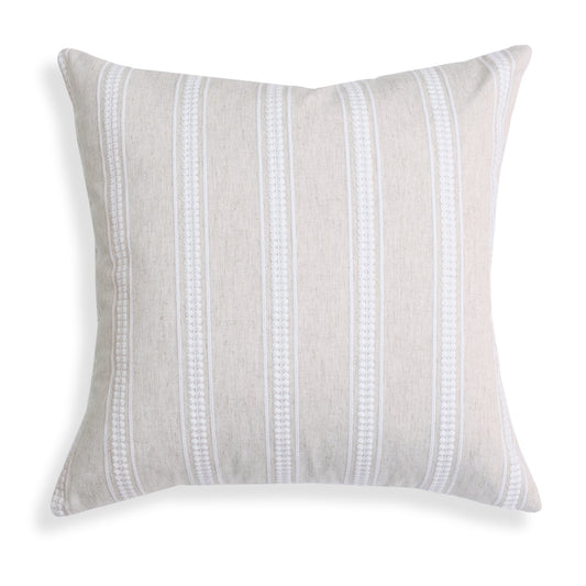 Margot Flour pillow with soft tonal stripes and intricate embroidery, adding subtle texture and elegance to any space.