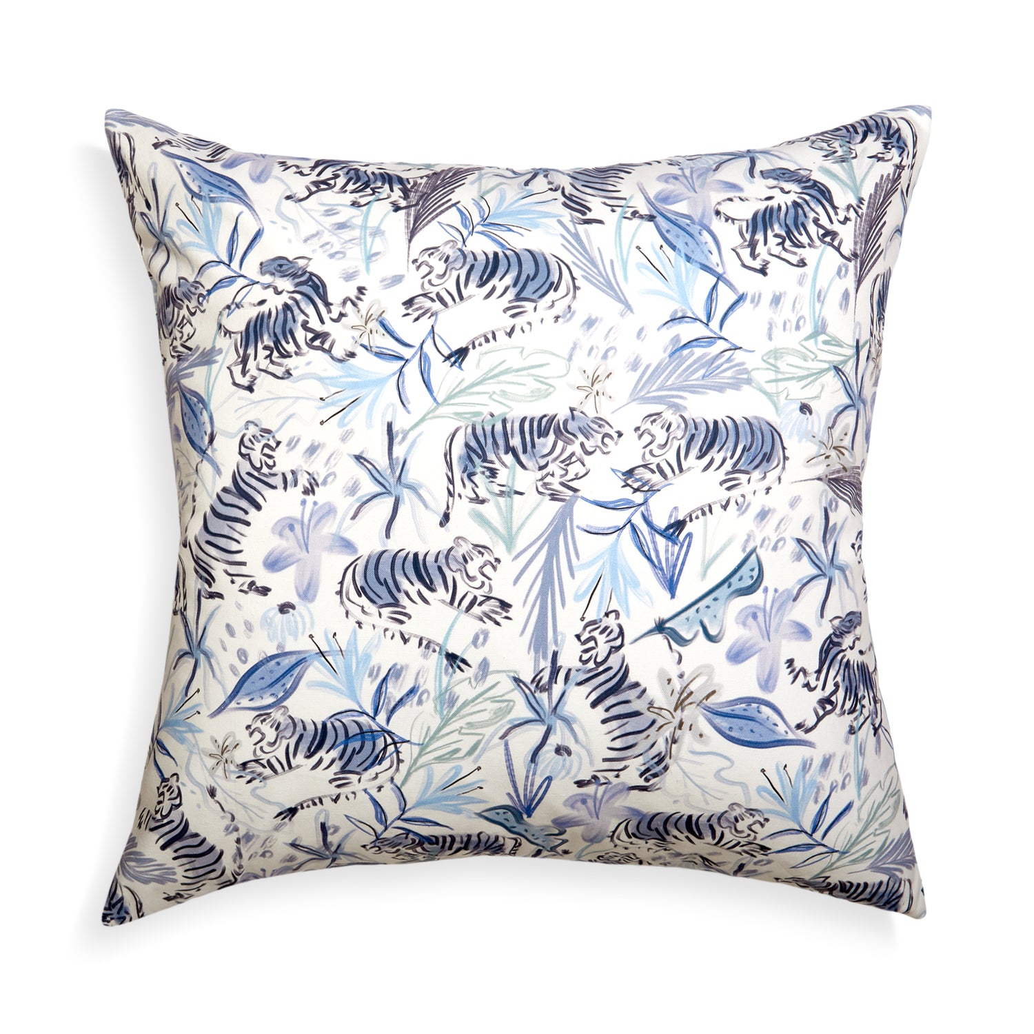 Blue With Intricate Tiger Design Printed Pillow