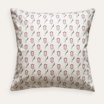 abstract floral pink and green patterned pillow