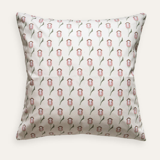 abstract floral pink and green patterned pillow