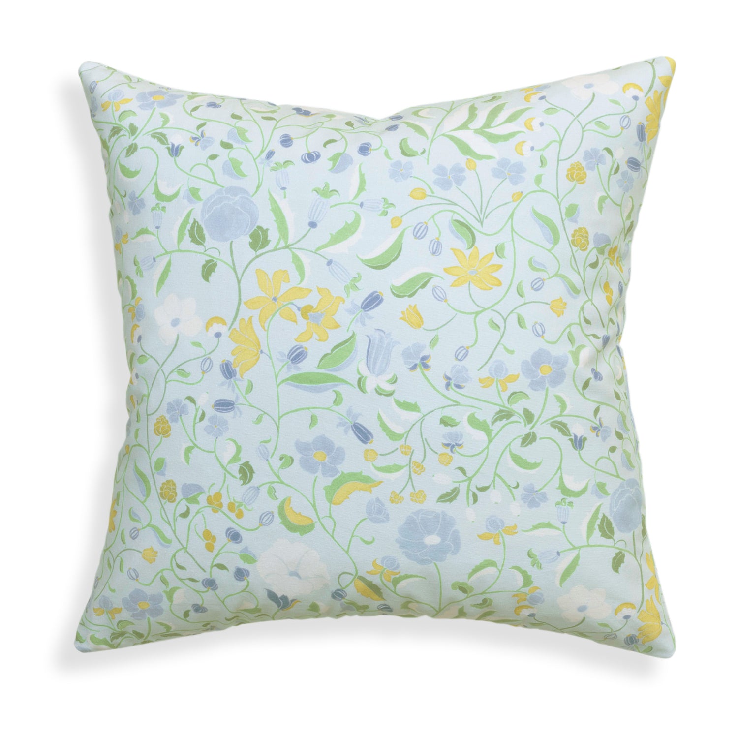 Lulie Eggshell pillow with custom hand-painted verdant floral pattern inspired by a breezy backyard garden by Pepper Home.