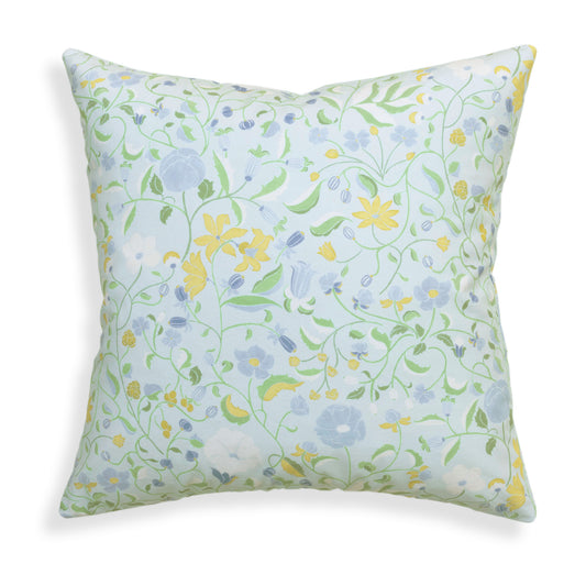 Lulie Eggshell pillow with custom hand-painted verdant floral pattern inspired by a breezy backyard garden by Pepper Home.