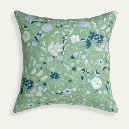 Lulie Parsley pillow with custom hand-painted floral pattern inspired by a breezy backyard garden by Pepper Home.