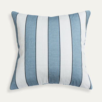 Florence Harbor pillow with bold blue and white stripes, showcasing tailored yet playful custom design by Pepper Home.