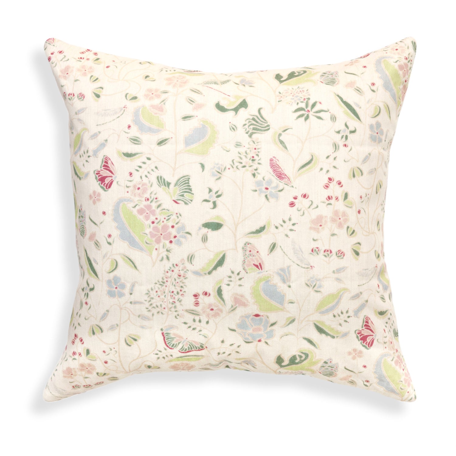 Gemma Pear decorative pillow with hand-painted whimsical floral design by Claire de Quenetain from Pepper Home.
