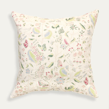 Gemma Pear decorative pillow with hand-painted whimsical floral design by Claire de Quenetain from Pepper Home.