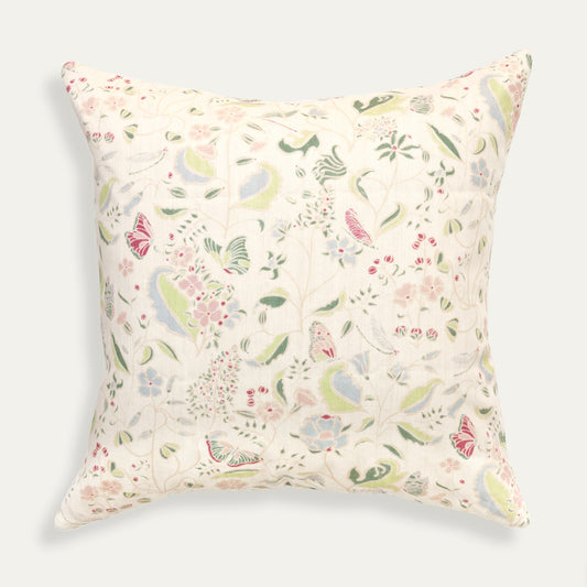 Gemma Pear decorative pillow with hand-painted whimsical floral design by Claire de Quenetain from Pepper Home.