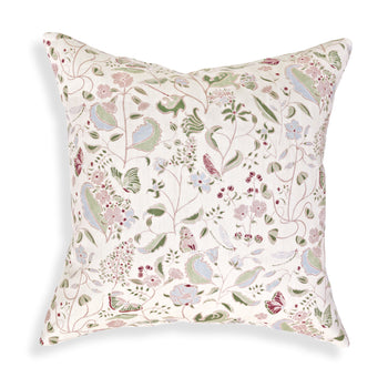 Gemma Rose decorative pillow featuring whimsical hand-painted floral pattern by Claire de Quenetain, perfect for Pepper Home.