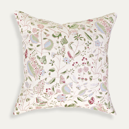 Gemma Rose decorative pillow featuring whimsical hand-painted floral pattern by Claire de Quenetain, perfect for Pepper Home.