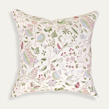 Gemma Rose decorative pillow featuring whimsical hand-painted floral pattern by Claire de Quenetain, perfect for Pepper Home.