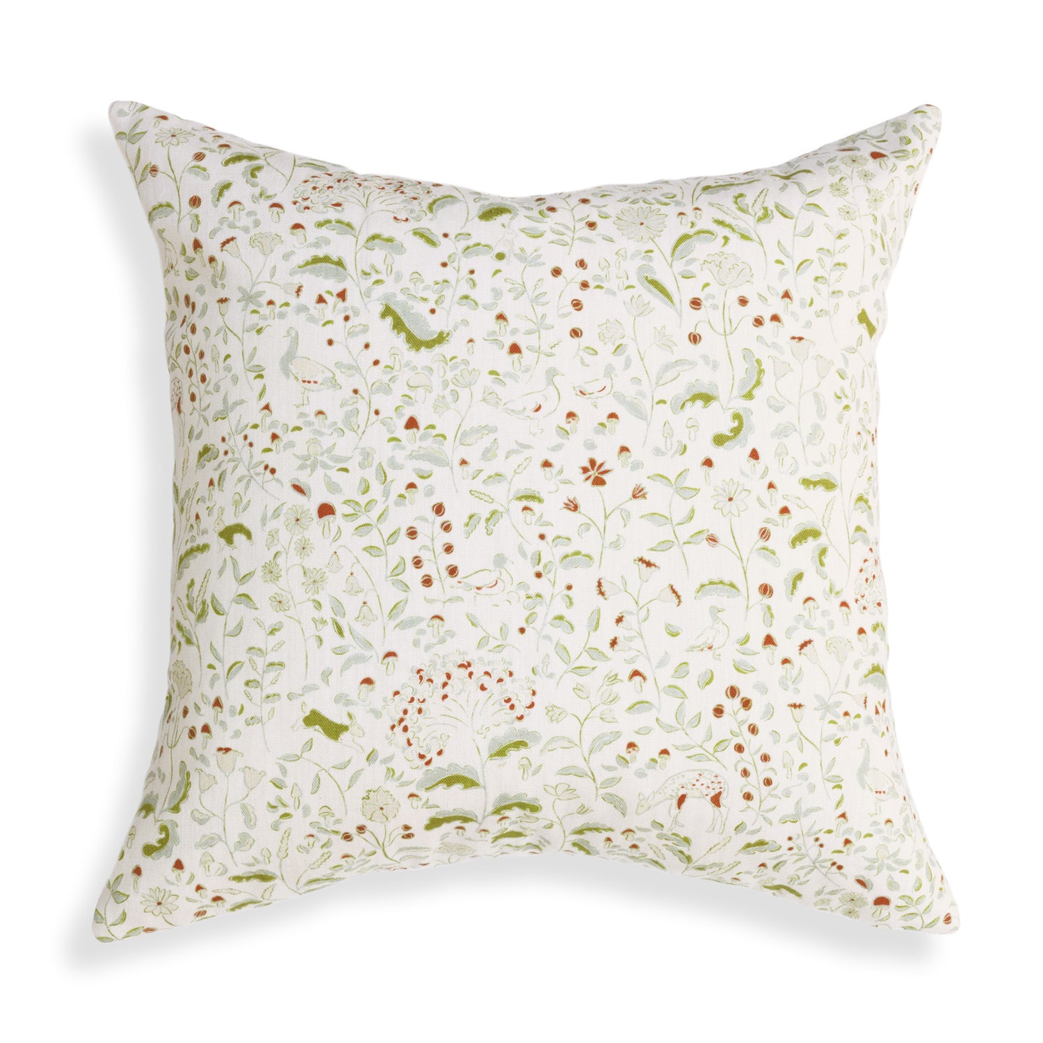 Ruby Moss cushion with whimsical woodland creatures and floral motifs, adding charm and elegance to your space.
