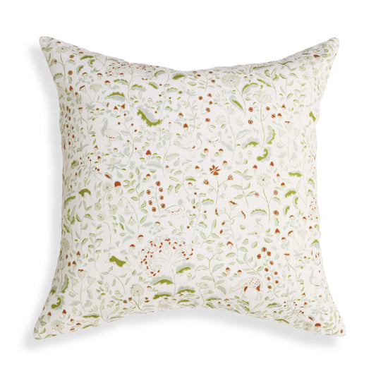 Ruby Moss cushion with whimsical woodland creatures and floral motifs, adding charm and elegance to your space.