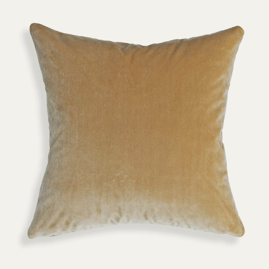 Camel Velvet velvet pillow with soft texture and warm golden tones for custom cozy home decor by Pepper Home.