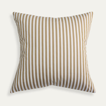Louisa Camel cushion with warm camel stripes, a sophisticated and versatile custom Pepper Home accent.