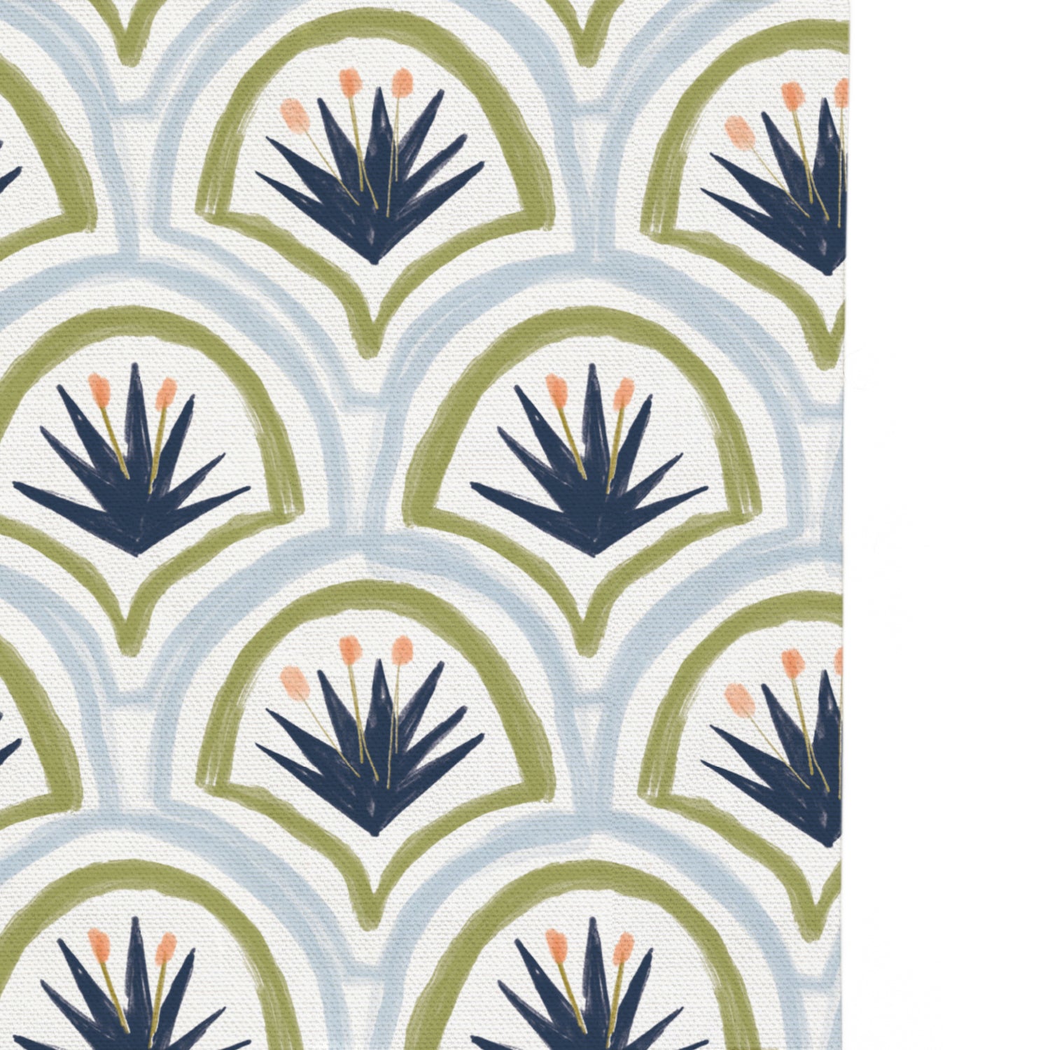 navy blue and moss green art deco palm curtain