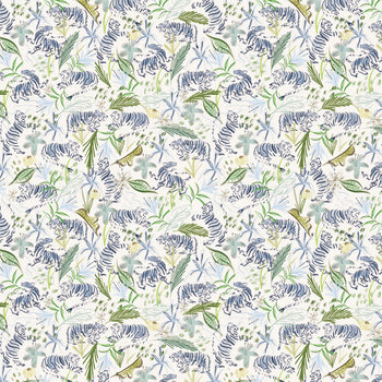 Frida Green fabric with playful tigers and lush greens, perfect for custom curtains by Pepper Home.