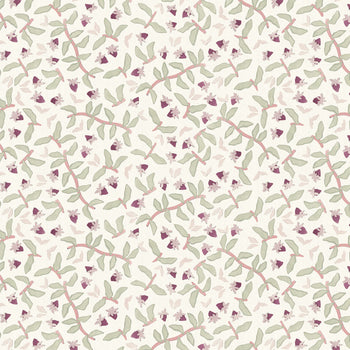 Nellie Plum pattern with soft sage greens and plum tones in a custom design by Pepper Home for made-to-order curtains.