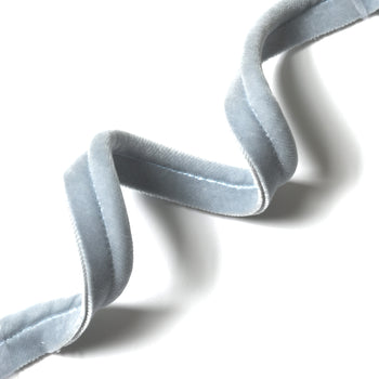 Sky Velvet piping detail showcasing custom finishing touch for Pepper Home made-to-order curtains.