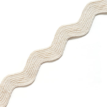 Cream rick rack trim with woven texture, perfect for custom Pepper Home curtains, adding elegant craft detail.