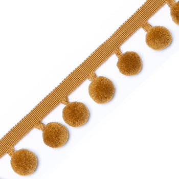 Copper pom pom trim by Pepper Home, soft and sweet, perfect for cozy custom curtains and nursery decor.