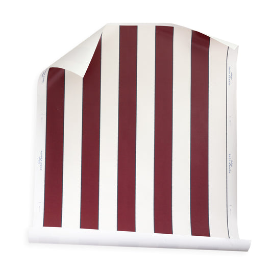 Florence Bordeaux fabric roll featuring rich Bordeaux stripes, perfect for custom Pepper Home curtains and decor projects.
